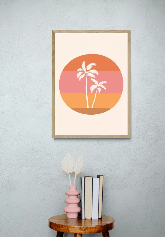 Постер «Природа - Две пальмы» над диваном в гостиной