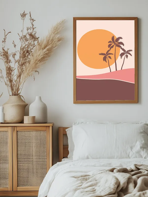 Постер «Природа - Пальмы на заходе солнца» на стене в офисе