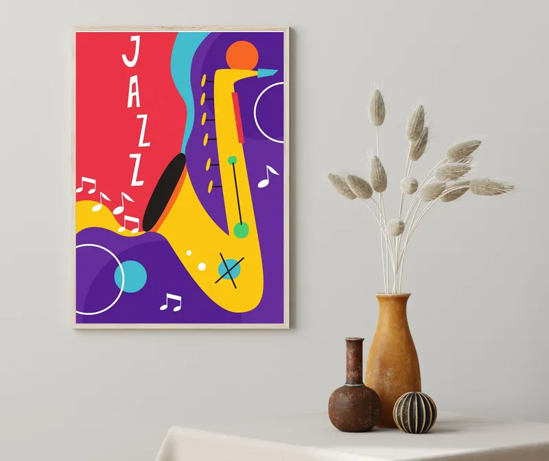 Постер «Музыка - Саксофон» на стене в офисе
