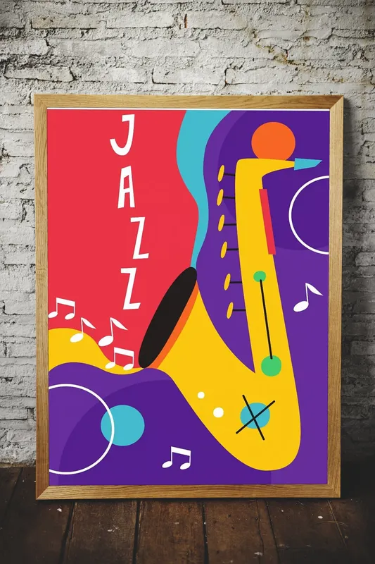 Постер «Музыка - Саксофон» над диваном в гостиной