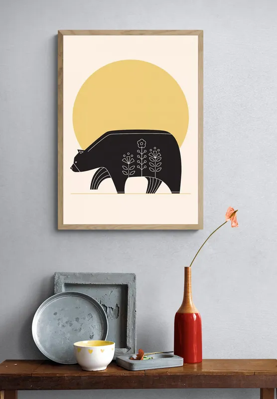 Постер «Скандинавский стиль - Медведь Гризли» на стене в офисе