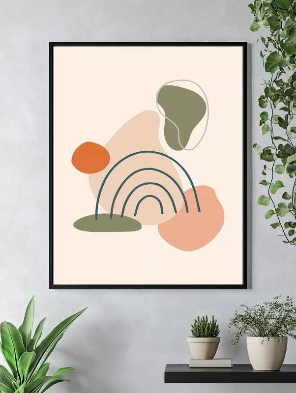 Постер «Абстракция - Радуга» над диваном в гостиной