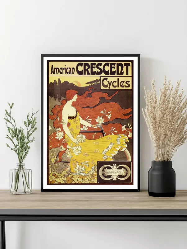Постер «Art Nouveau реклама велосипедов American Crescent» на стене в офисе