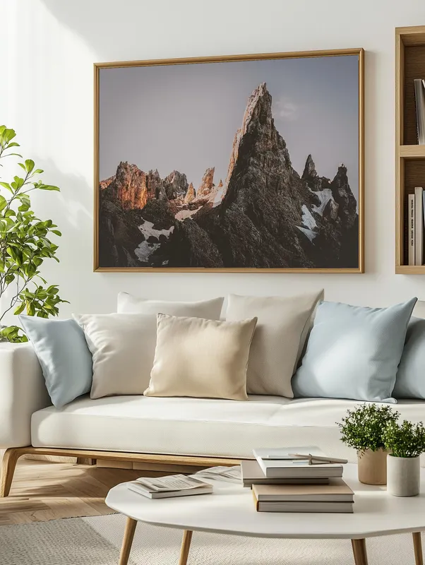 Постер «Рассвет в Доломитовых Альпах» на стене в офисе