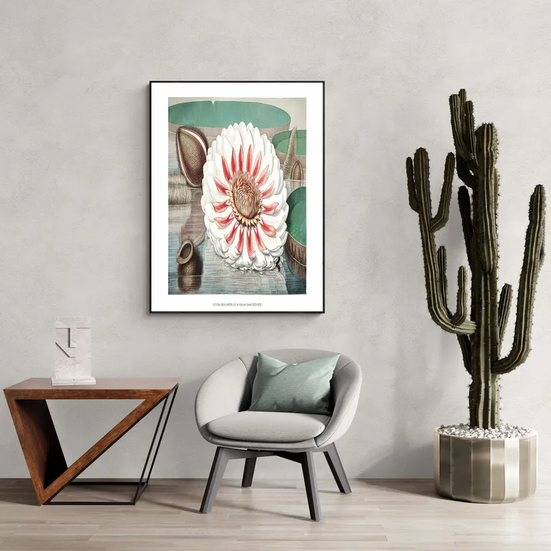 Постер «Гигантская водяная лилия» над диваном в гостиной