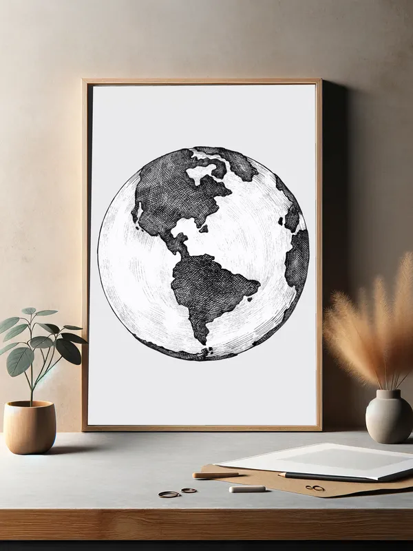 Постер «Рисованная иллюстрация глобуса» на стене в офисе