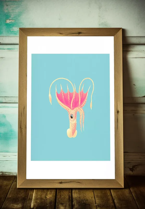 Постер «Розовый Кальмар» на стене в офисе