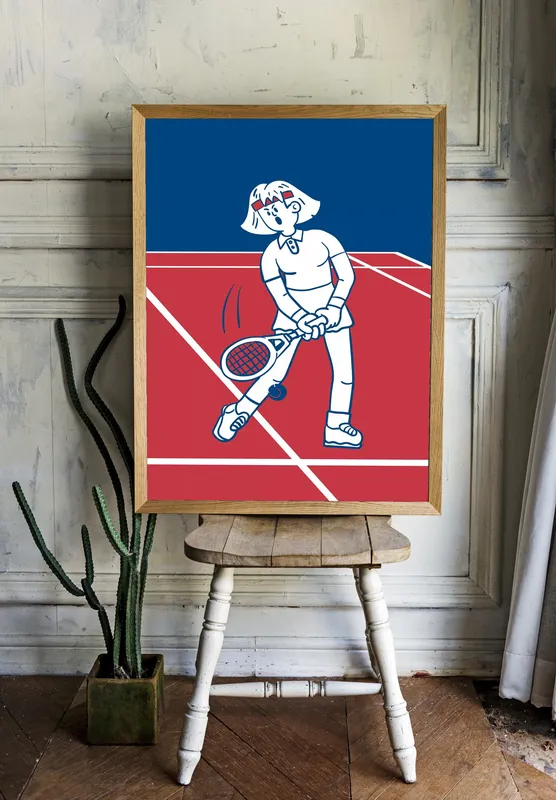 Постер «Девочка с ракеткой» на стене в офисе