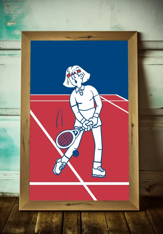 Постер «Девочка с ракеткой» над диваном в гостиной