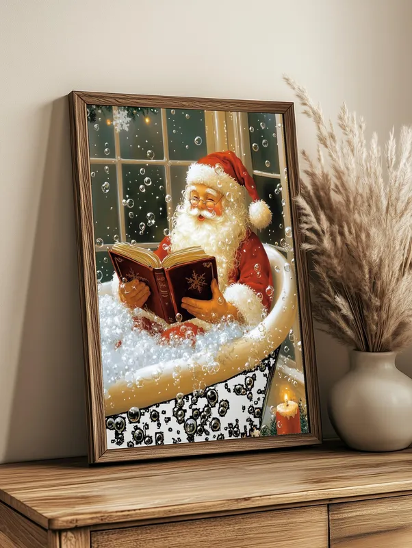 Постер «Санта в теплой ванне» на стене в офисе