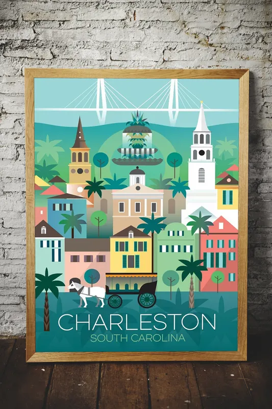 Постер «Достопримечательности. Чарлстон» на стене в офисе