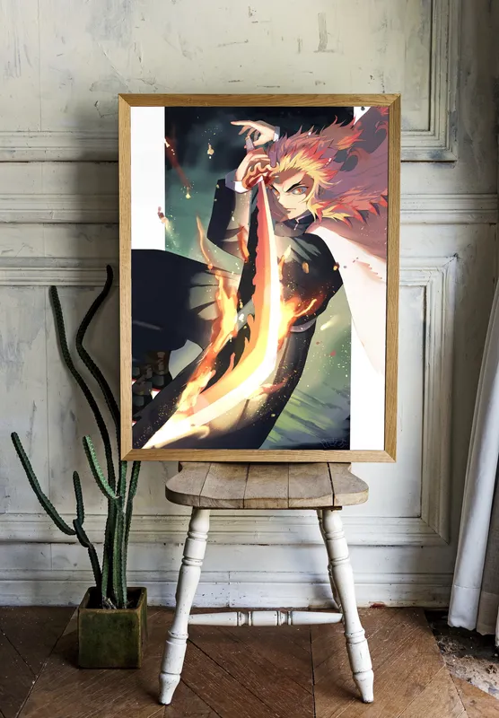 Постер «Клинок, рассекающий демонов. Кёджуро» на стене в офисе
