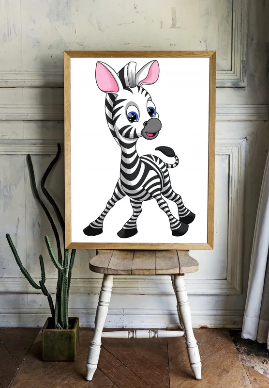 Постер «Маленькая зебра» над диваном в гостиной