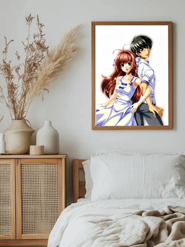 Постер «Беспокойные сердца. Такаюки и Фумио» над диваном в гостиной