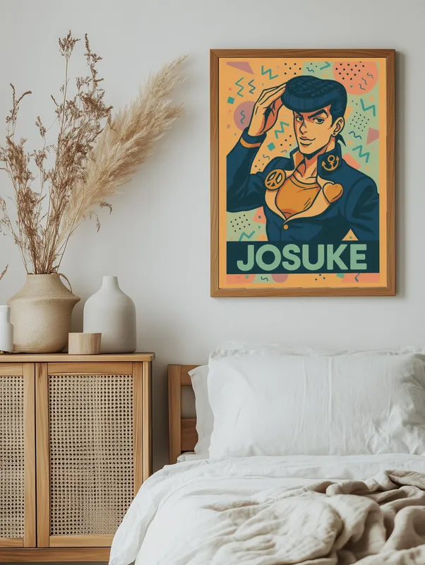 Постер «Постер Джоске в винтажном стиле» над диваном в гостиной