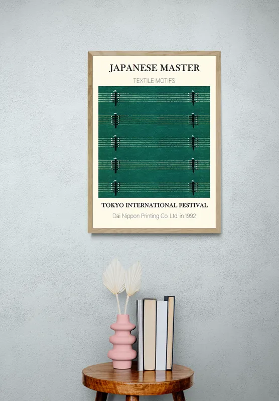 Постер «Японский минимализм - Фестиваль» над диваном в гостиной