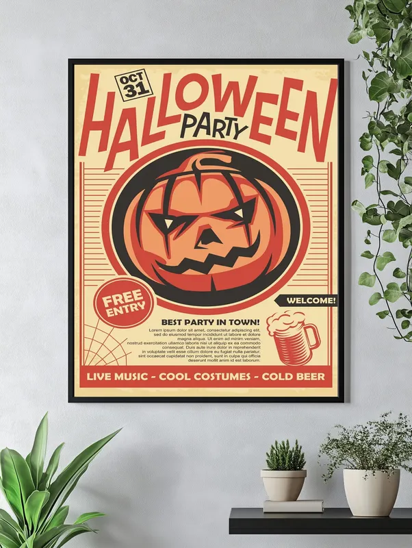 Постер «Тыква на Хэллоуин» на стене в офисе