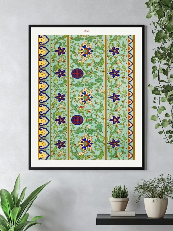 Постер «Китайский Орнамент - Синие Лепестки» на стене в офисе