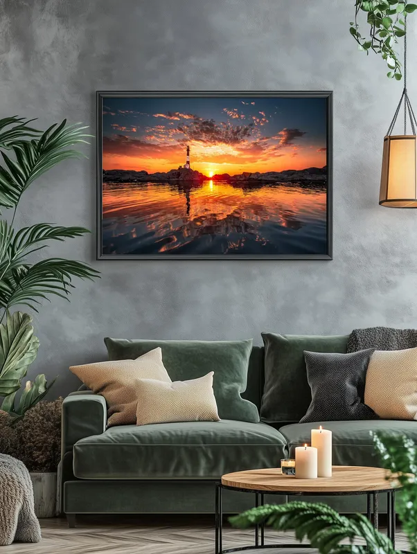 Постер «Закат над морем» на стене в офисе