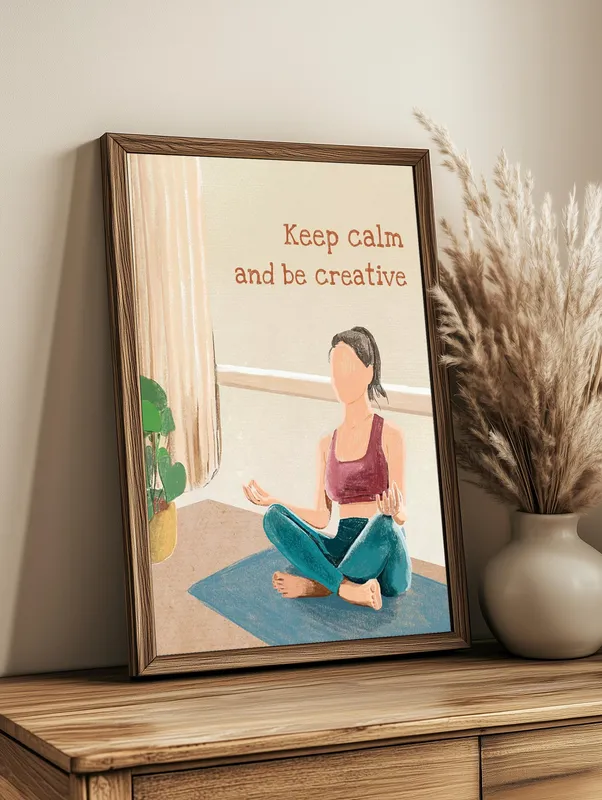 Постер «Поза йоги» на стене в офисе