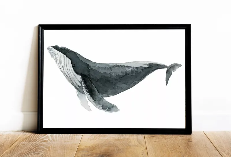 Постер «Акварельный кит» на стене в офисе