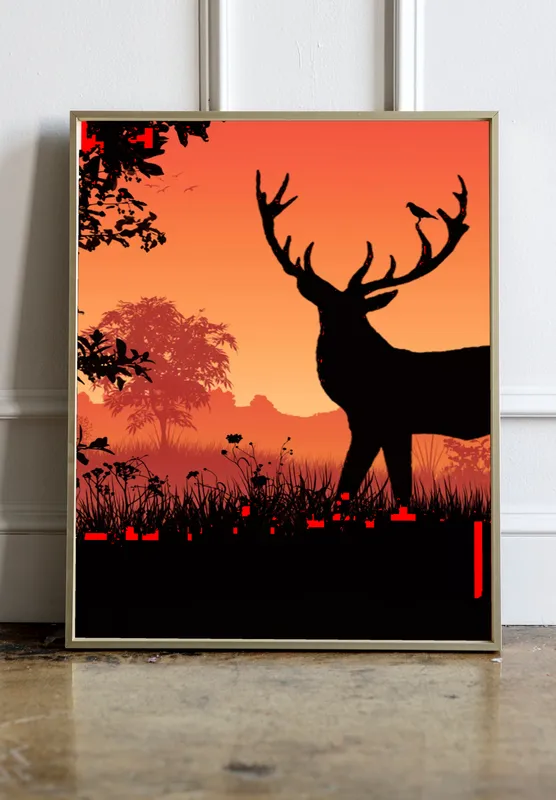 Постер «Олень Sunset forest» на стене в офисе