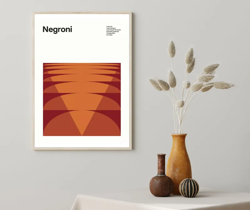 Постер «Коктейли - Негрони» на стене в офисе