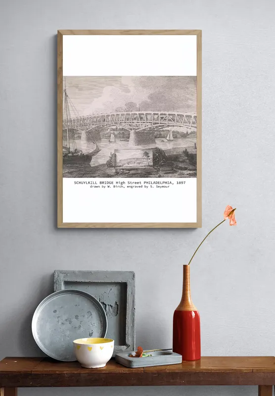 Постер «Мосты - Мост Шайлкилл» над диваном в гостиной