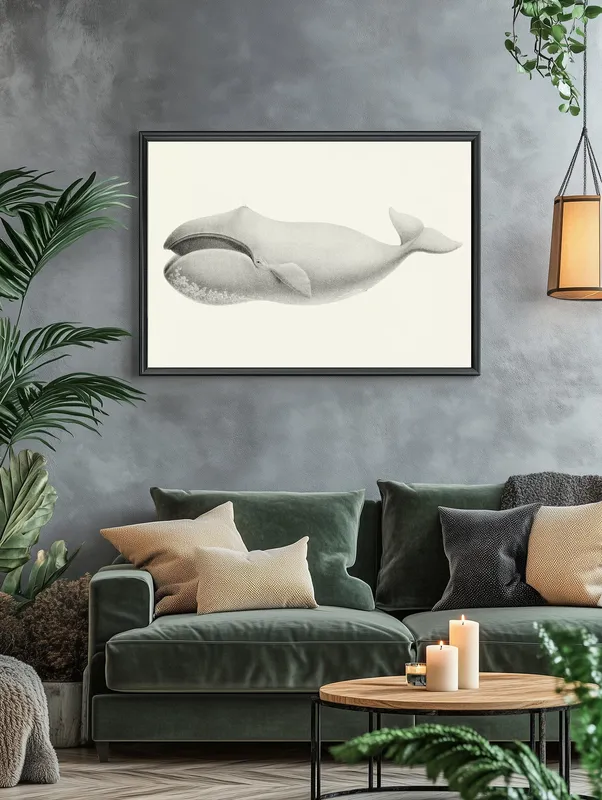 Постер «Южный кит» над диваном в гостиной