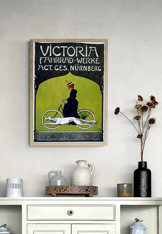 Постер «Винтажная реклама велосипедов Victoria» на стене в офисе