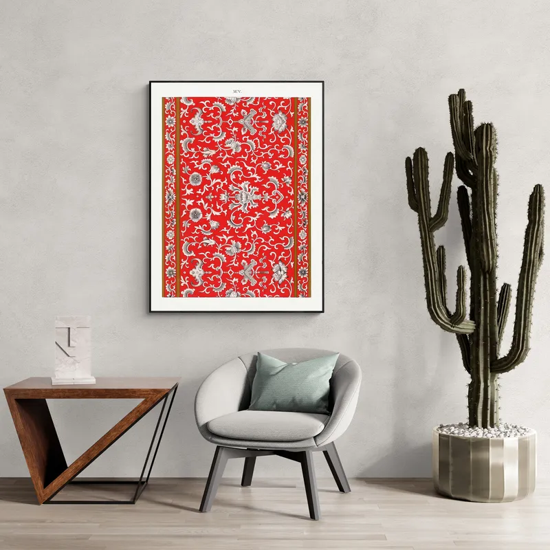 Постер «Китайский Орнамент - Серые Узоры» на стене в офисе