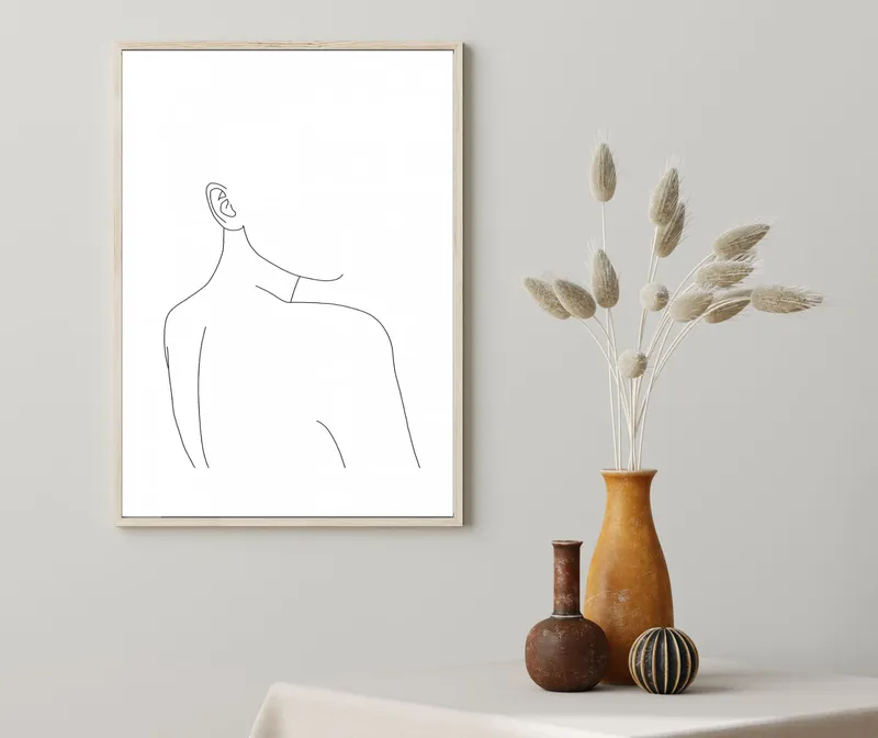 Постер «Линии - Женское тело» над диваном в гостиной