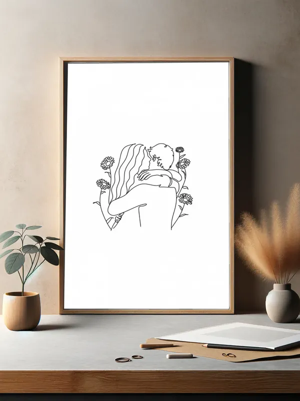 Постер «Линии - Нежные объятия» на стене в офисе