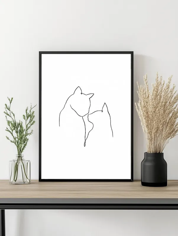 Постер «Линии - Кошечки» над диваном в гостиной