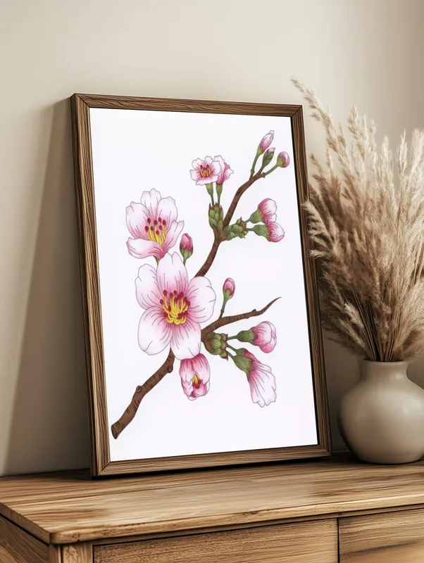 Постер «Весна - Веточка с цветками» на стене в офисе