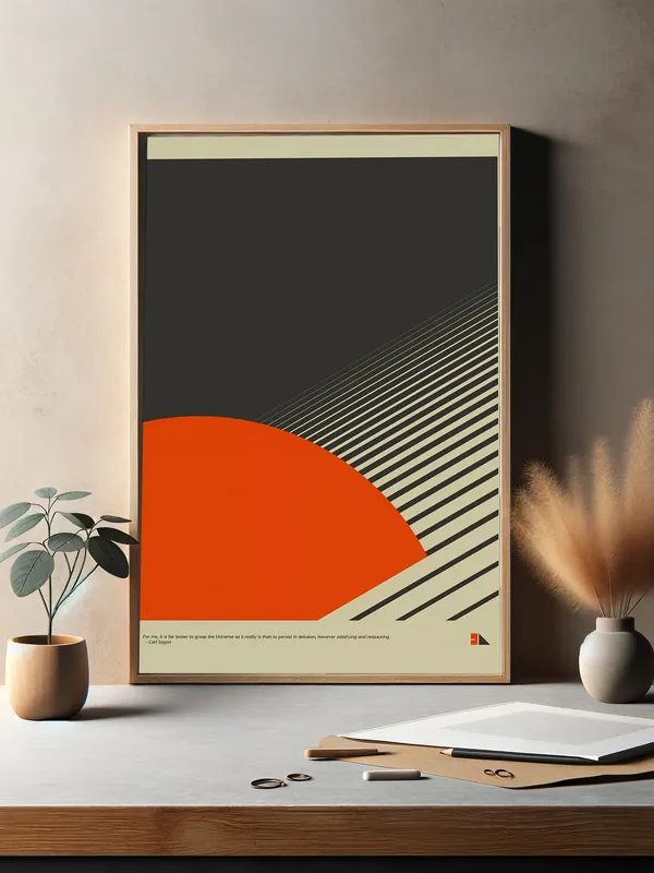 Постер «Цитаты Ученых - Карл Саган» над диваном в гостиной