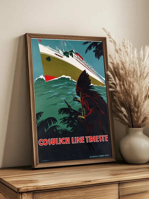 Постер «Корабли - Коренной американец и океанский лайнер» на стене в офисе