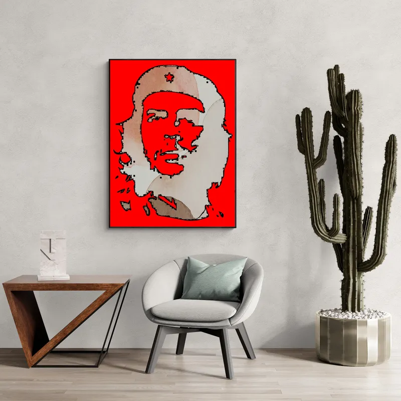 Постер «Постер Че Гевара красный силуэт — революционный плакат» на стене в офисе