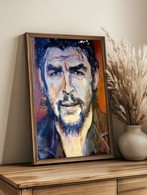 Постер «Постер Че Гевара — портрет маслом в тёплых тонах» на стене в офисе