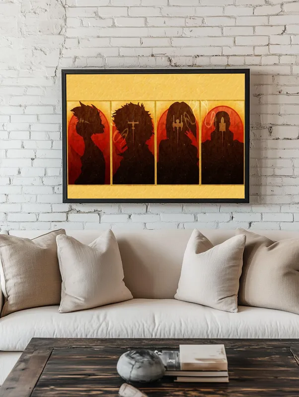 Постер «Постер Cowboy Bebop — силуэты персонажей в арках» на стене в офисе