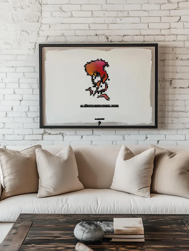 Постер «Постер Cowboy Bebop — A Cowboy Never Dies» над диваном в гостиной