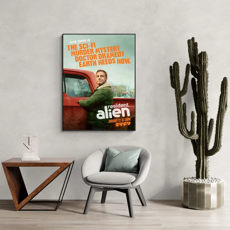 Постер «Постер Засланец из космоса — Гарри Вандершпигель у пикапа» на стене в офисе