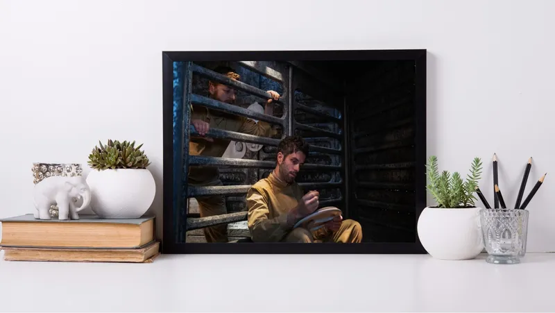 Постер «Постер Засланец из космоса — Заключённые инопланетной тюрьмы» над диваном в гостиной