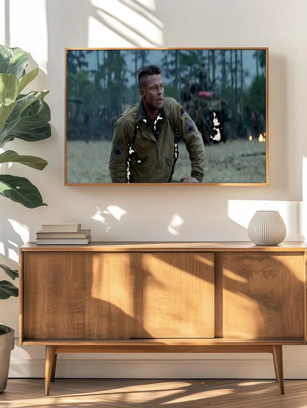 Постер «Постер Ярость — Кольер на поле боя, ночное сражение» над диваном в гостиной