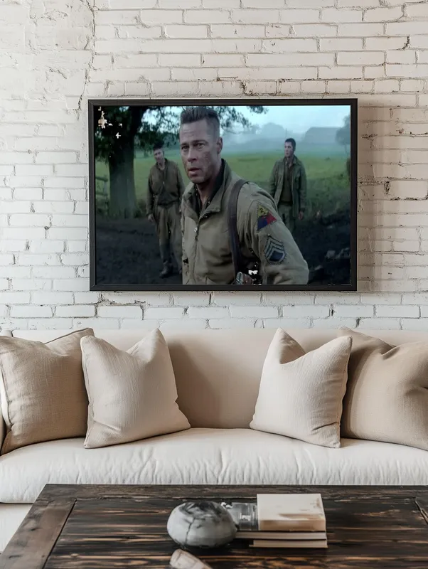 Постер «Постер Ярость — Воин ведёт отряд через немецкое поле» на стене в офисе