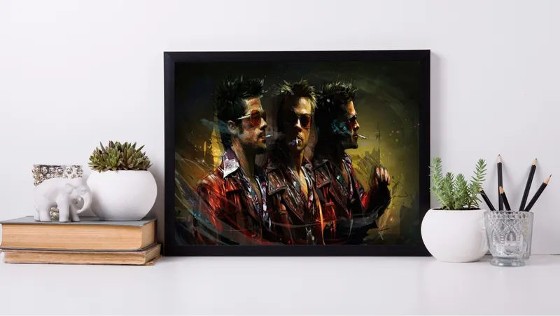 Постер «Постер Бойцовский клуб — Тайлер Дёрден арт» над диваном в гостиной