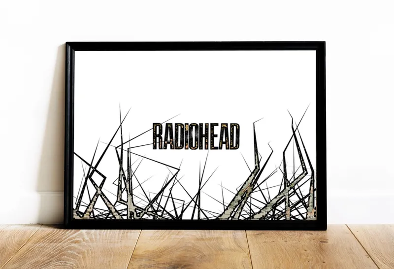 Постер «Постер Radiohead — минималистичный арт с линиями» на стене в офисе