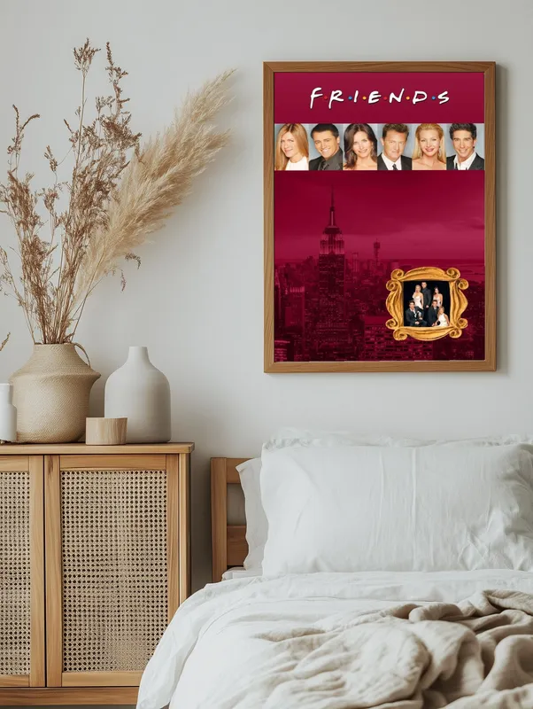 Постер «Постер Друзья — коллаж с Нью-Йорком» на стене в офисе