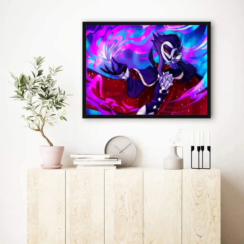 Постер «Постер Адский Босс — Столас магический вихрь» над диваном в гостиной