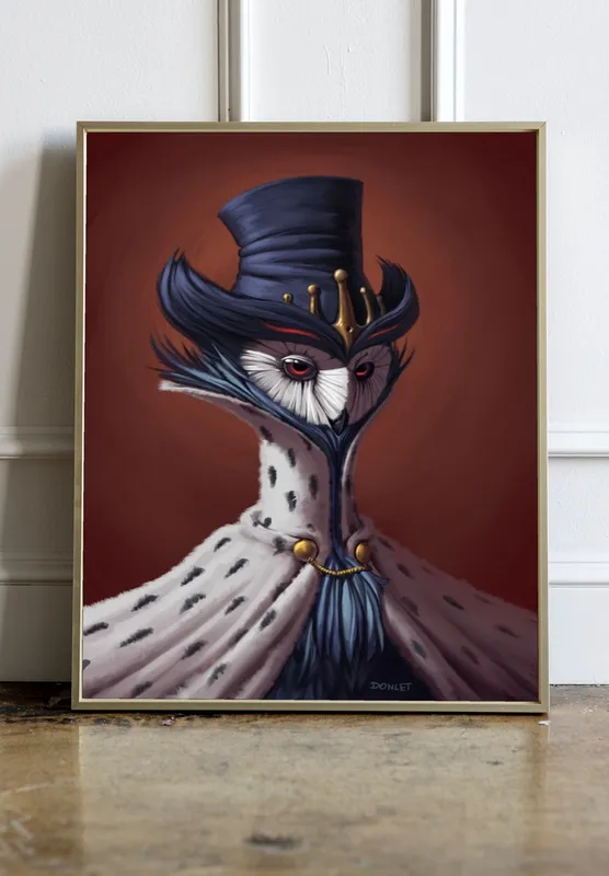 Постер «Постер Адский Босс — портрет Столаса» над диваном в гостиной